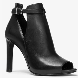 Michael Kors Lawson Black Leather Peep Toe Booties, Sz. 7